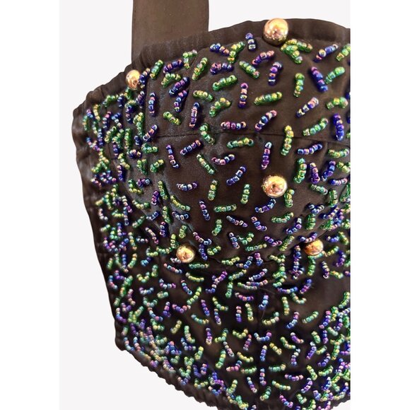 Vintage Victorias Secret Gold Label Black Beaded Halter Top Sz M Y2K Maximalist - Picture 3 of 6